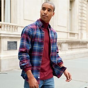 Blake Shelton X Lands End Cotton Flagship Flannel Plaid Button Down Shir…